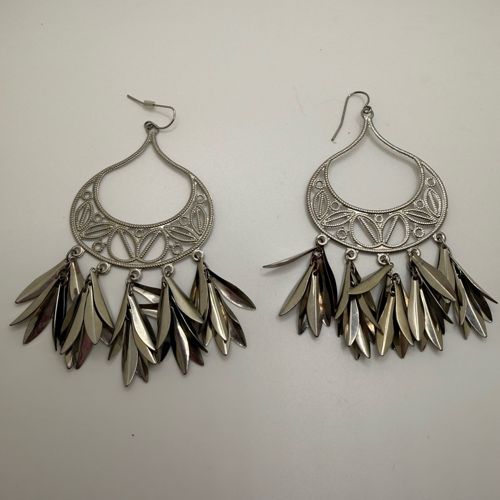 Elegant Silver Leaf Chandelier Earrings
